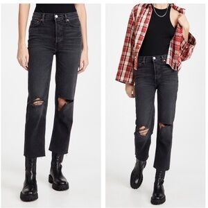 Re/done Originals 70s Stove Pipe Jeans Faded Coal With Rips Size 26